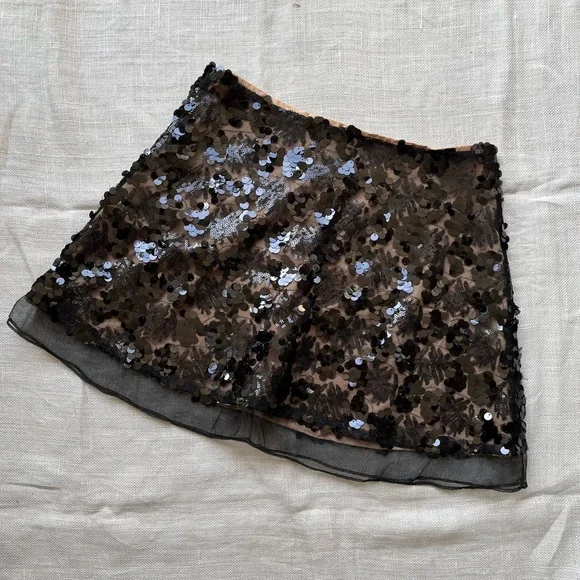 Black Sequin Skirt with nude lining - Picture 1 of 5